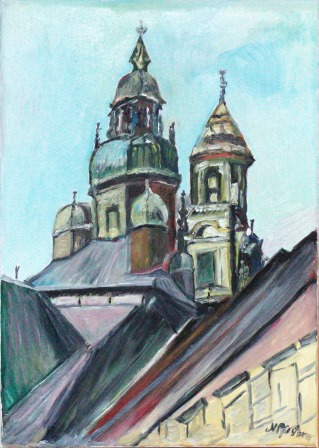 Wieże Wawelskie Widok z Kanoniczej obraz olej 50cm na 70 cm Małgorzata Pfisterer
